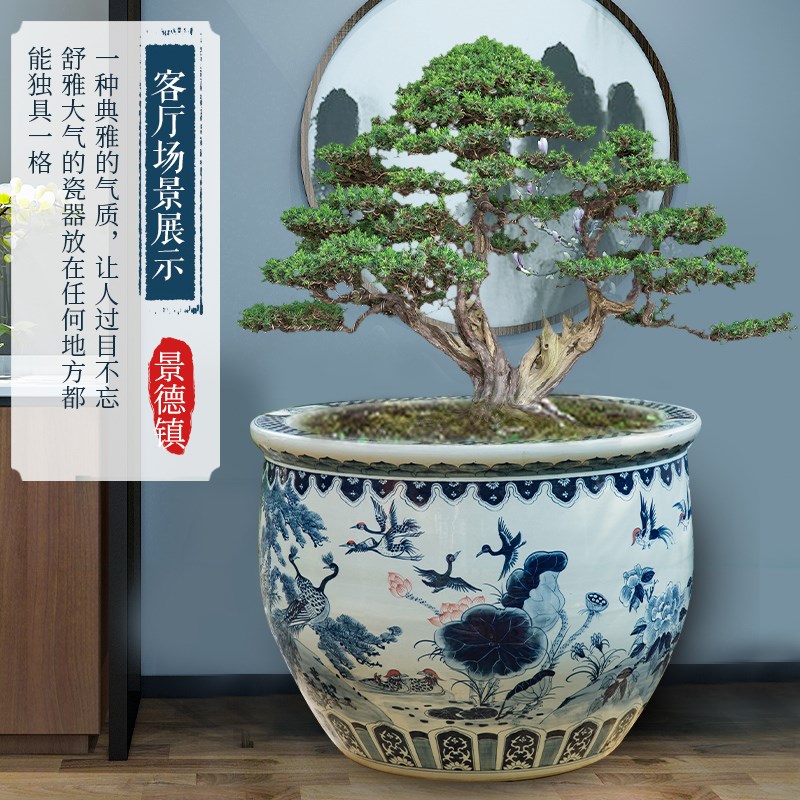 景德镇陶瓷大缸仿古青花荷花睡莲缸庭院客厅大缸别墅家用大型水缸