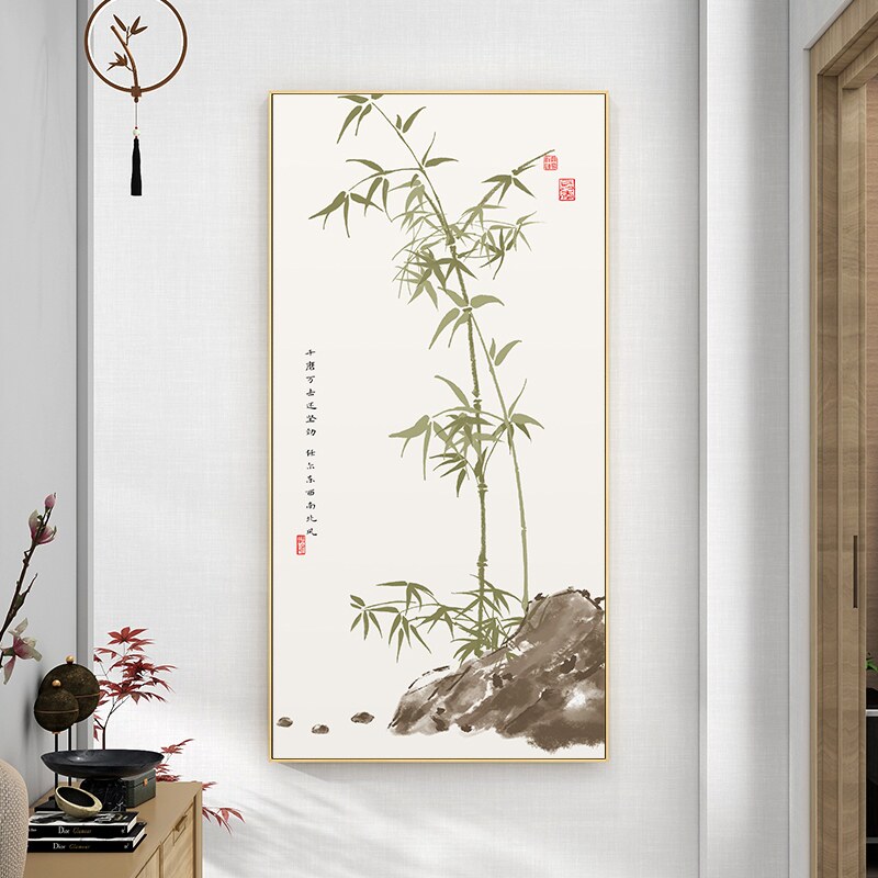 走廊挂画竹报平安新中式竹子玄关装饰画竖版壁画过道富贵招财网红