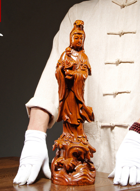 花梨木雕观音佛像摆件实木质观世音菩萨家居客厅装饰工艺礼品