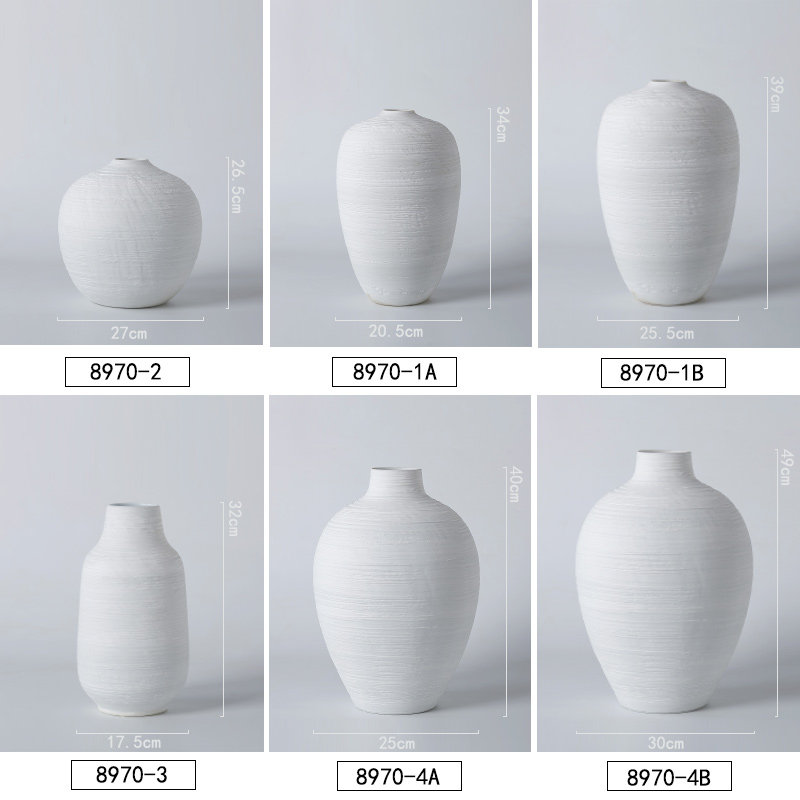 粗陶罐景德镇陶瓷花瓶意式极简客厅插花干花装饰摆件简约白色花器