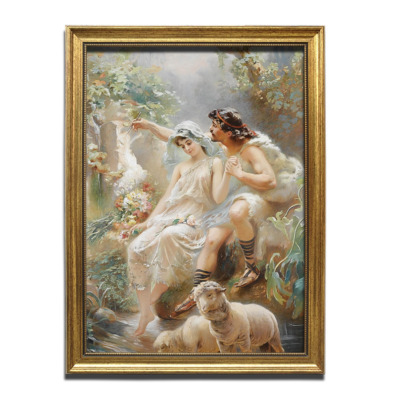 竖幅欧式人物装饰画有框画墙壁挂画油画布情侣油画定制高清喷绘画