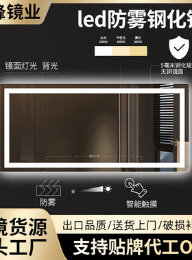 佛山定制壁挂式led浴室镜卫生间化妆镜除雾防雾灯镜镜柜现代简约