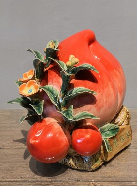 大号寿桃摆件家居客厅陶瓷装饰品送老人长辈祝寿乔迁礼品石湾公仔