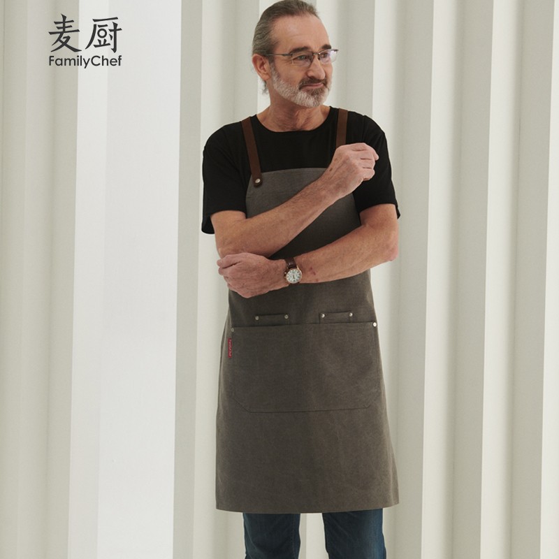 水洗做旧复古厚帆布花艺师工作围裙咖啡师定制餐厅发型师交叉背带