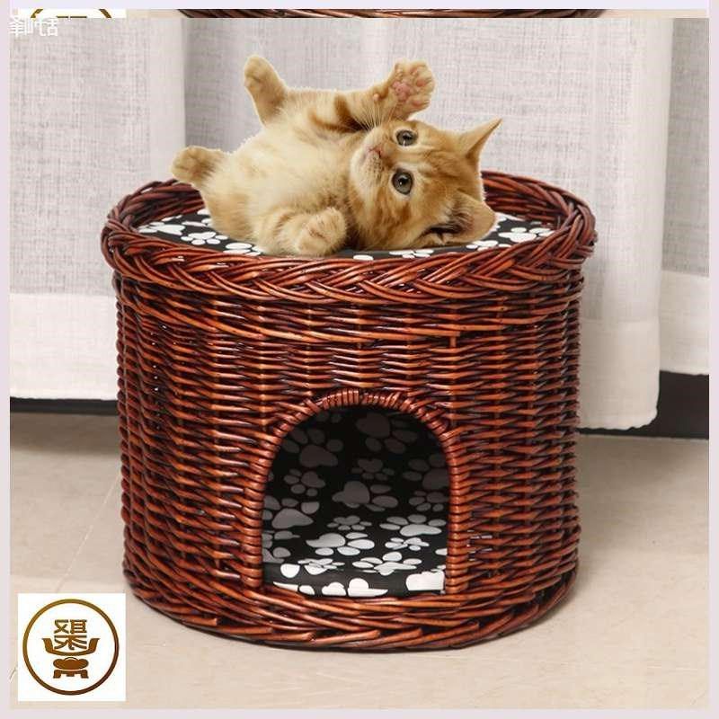 吊篮猫爬架两层上下床猫窝竹编藤编车载牢固宠物屋豪华厚实保暖