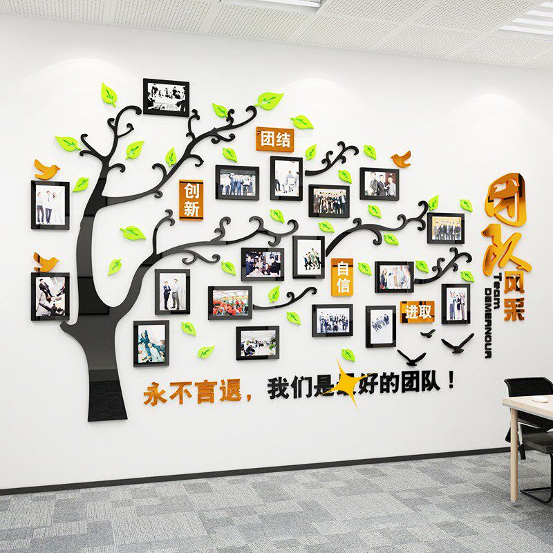 公司团队照片墙贴纸相框员工风采展示背景办公室墙面装饰企业文化
