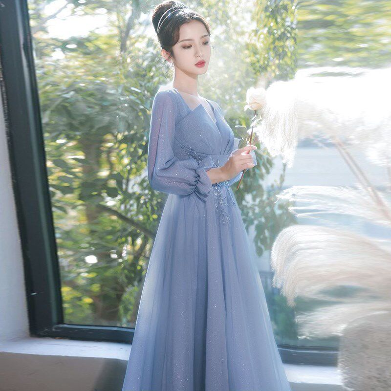 播音主持音乐生学生艺考礼服裙高级感法式连衣裙长袖古筝演出服
