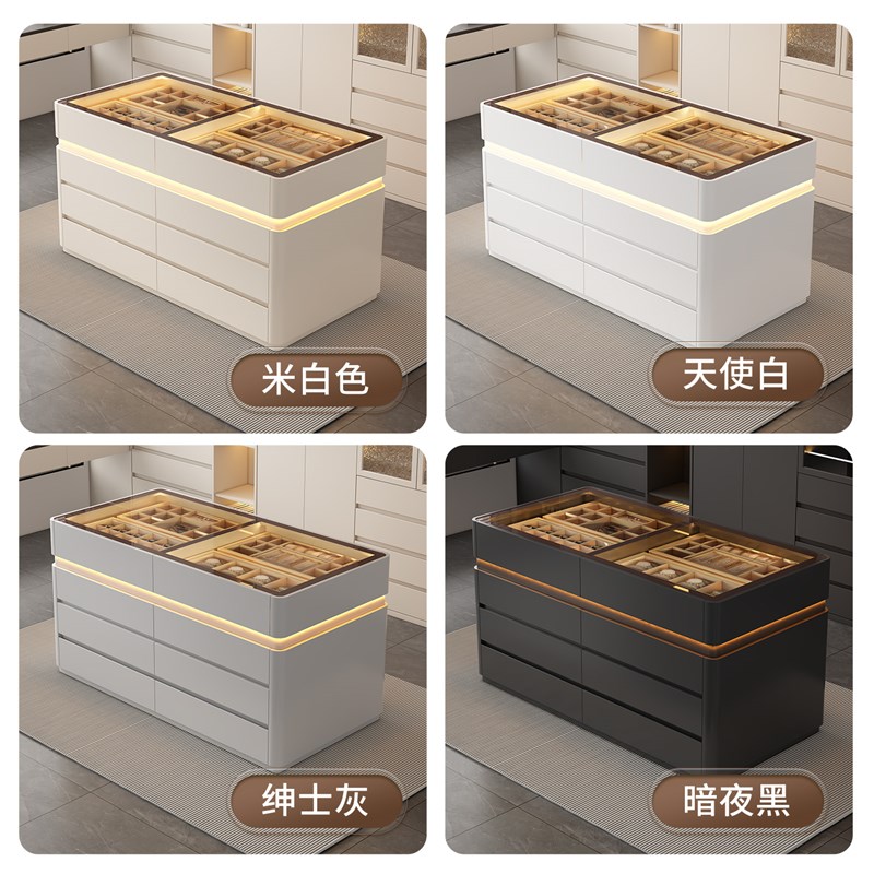 2025新款意式极简首饰中岛柜台衣帽间卧室展示柜简约双面梳妆台柜