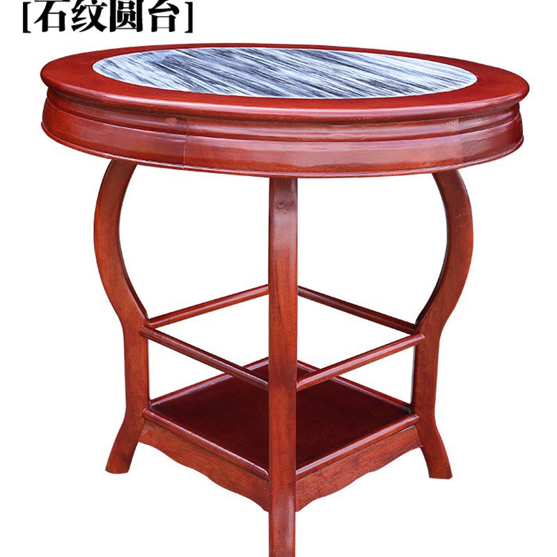 全实木仿古小户型圆桌吃饭桌子家用大理石餐厅饭馆中式简约餐桌椅