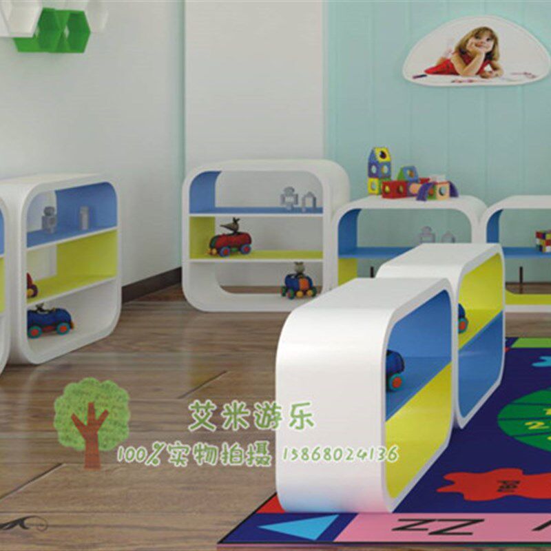 幼儿园儿童圆弧玩具展示收纳柜圆弧口杯架 6格柜双层两边通区角柜