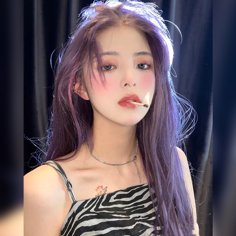 中分假发女长发长直发网红紫色自然修脸八字无刘海韩式全头套式