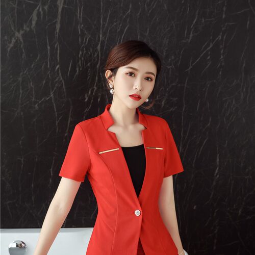 2021夏季新款酒店沐足前台工作服中袖足浴足疗技师服性感空姐制服