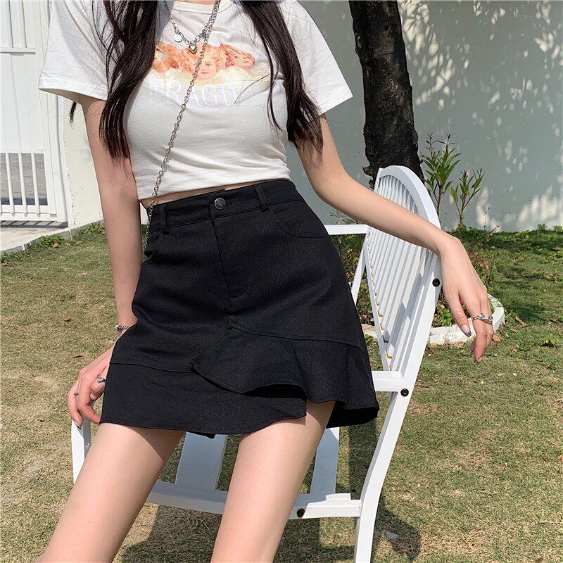 鱼尾半身裙女夏2022新款裙裤微胖mm学院风百搭a字裙防走光短裙子