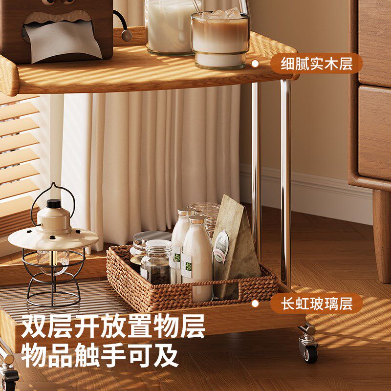 威展客厅推车中古风小推车实木边几小茶几沙发移动收纳推车置物架