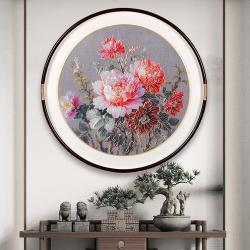 新中式沙发背景墙装饰画客厅高档大气入户玄关走廊过道手工铜雕画