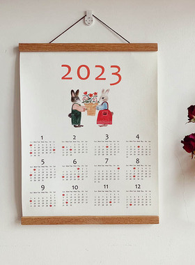 2026年马年日历挂轴画装饰画咖啡馆日式柚木挂轴杆油画布阴历挂历