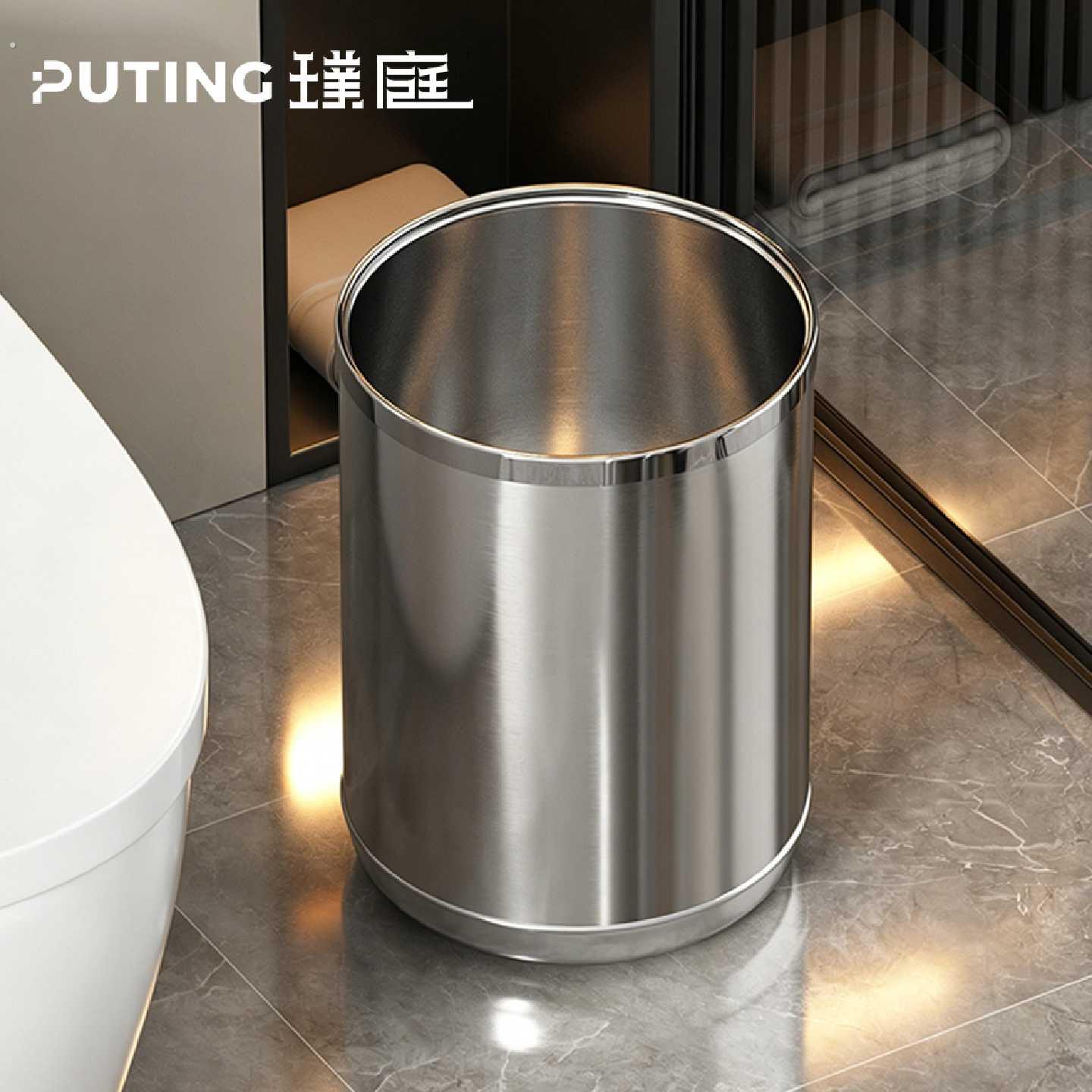 商用不锈钢垃圾桶化妆室专用防水酒店公司公共厕所小号无盖卫生桶