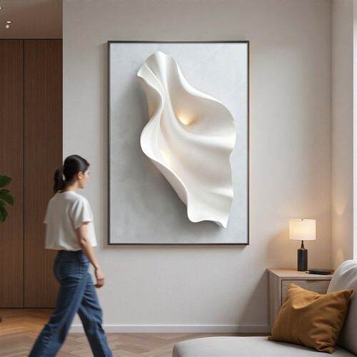 现代极简艺术褶皱玄关装饰画入户正对门挂画客厅过道走廊竖版壁画