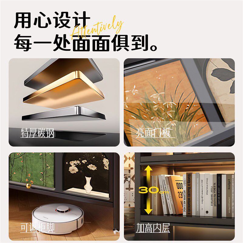 中古风钢制书柜收纳柜一体置物架落地儿童客厅带柜门防尘飘窗书架