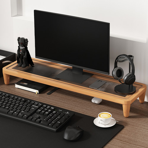 办公室电脑显示器增高架桌面省空间收纳置物架实木简易笔记本托架