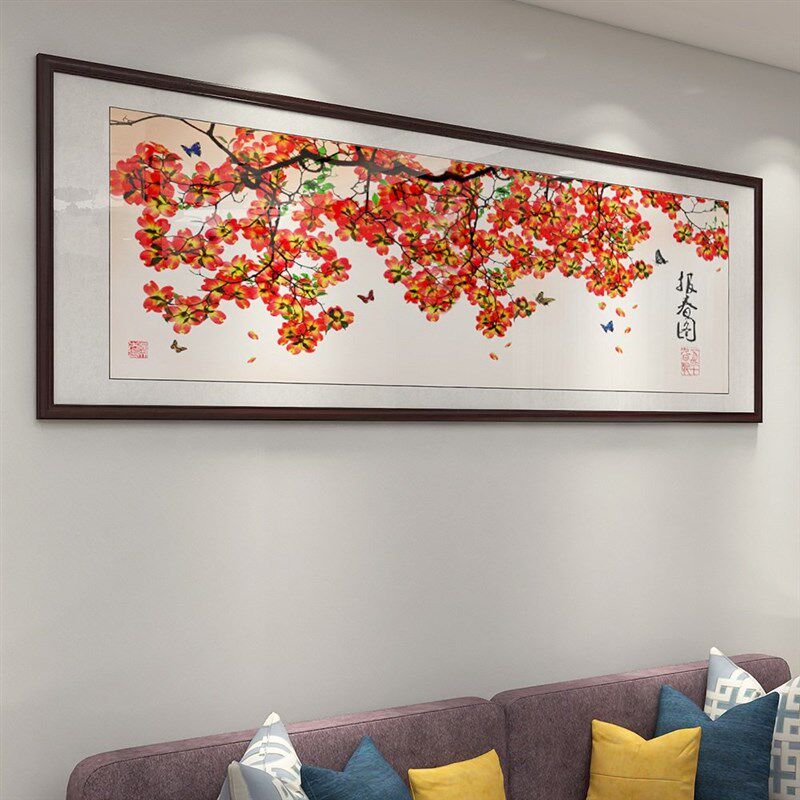 报春图梅花水墨中式装饰画 划客厅沙发背景壁画 划横幅挂画 划饭