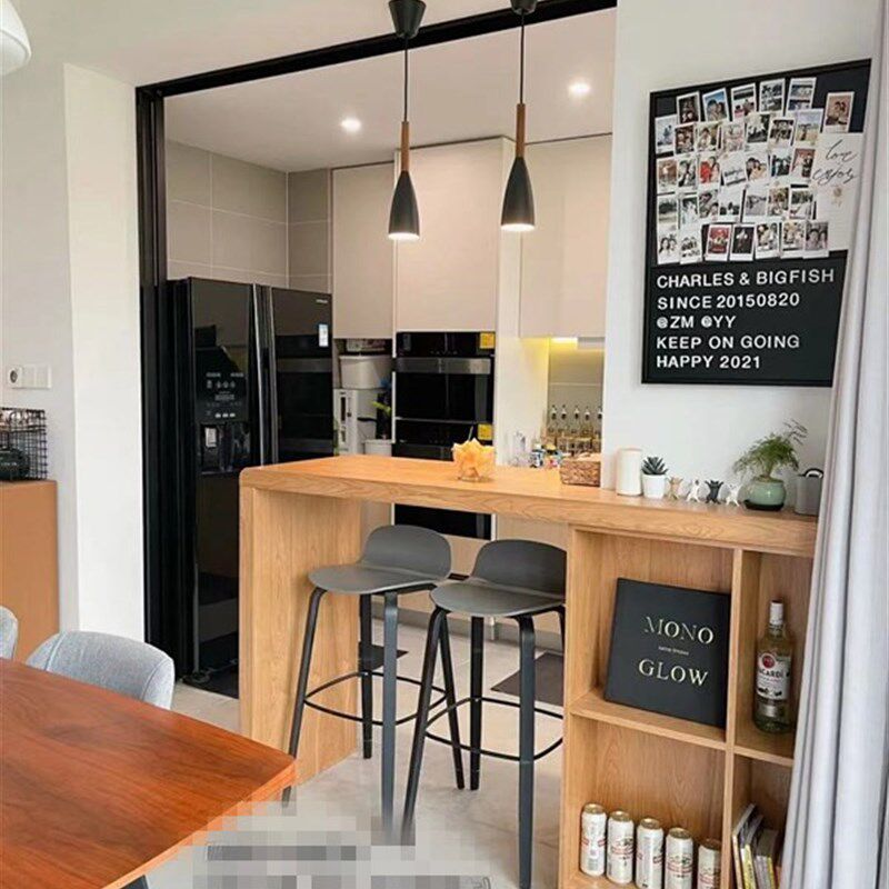 北欧实木餐桌吧台家用一体靠墙餐边桌小吧台厨房开放式隔断桌定做