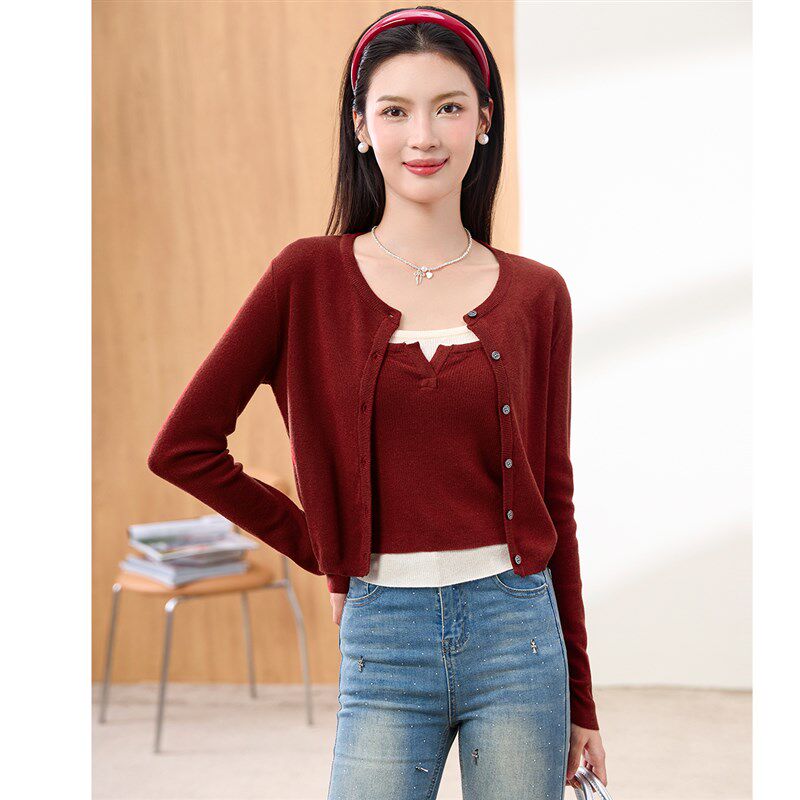 zk lin针织衫吊带背心两件套开衫毛衣外套女高级感初秋季穿搭上衣