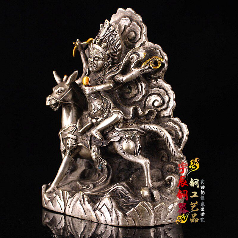 仿古纯铜白铜吉祥天母铜像摆件家居供奉密宗藏佛神像摆件