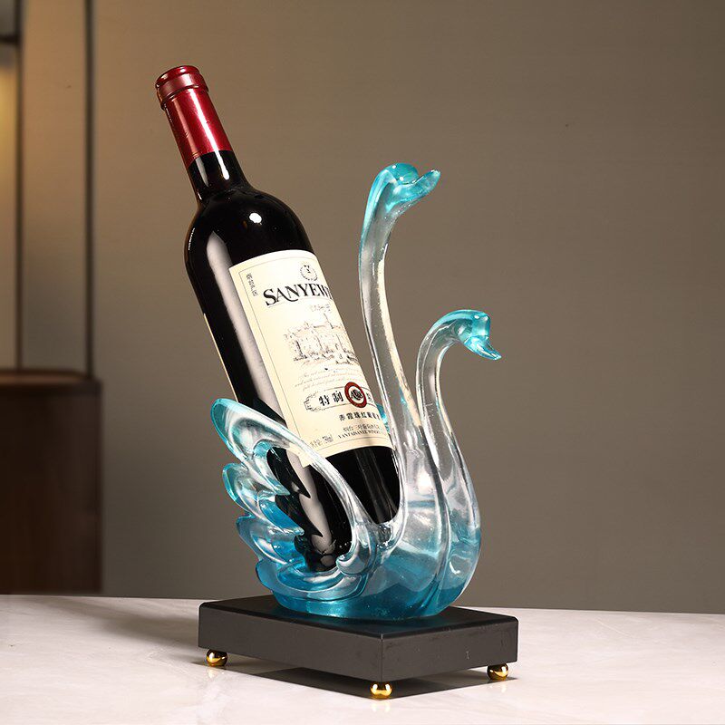 新中式蓝色天鹅葡萄酒柜酒架高级感好看的红酒架餐厅前台装饰摆件