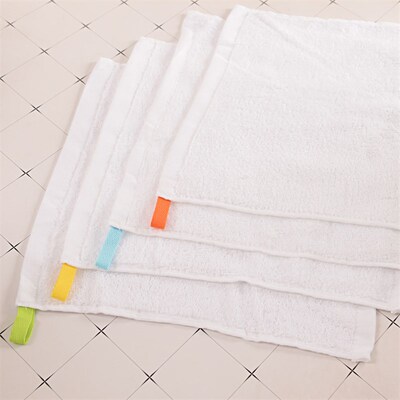 纯棉小方巾口水巾吸水清洁面巾擦手巾儿童吸汗巾手帕彩色挂绳30cm