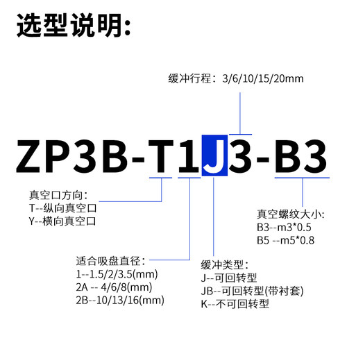 ZP3B真空吸盘金具缓冲支架ZP3B-Y2A/BJ3/6/10/K3/6/10-B5侧通气