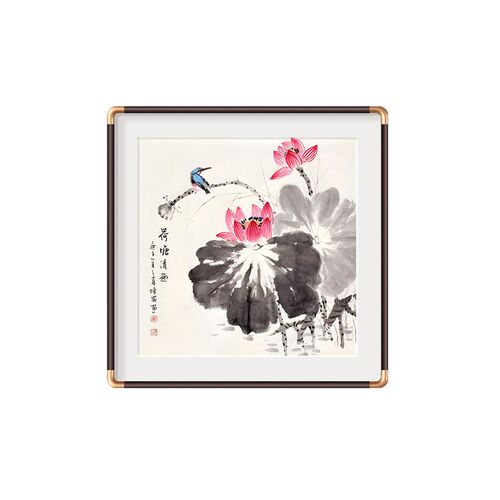 新中式玄关装饰画走廊过道水墨荷花挂画客厅茶室书房禅意莲花壁画