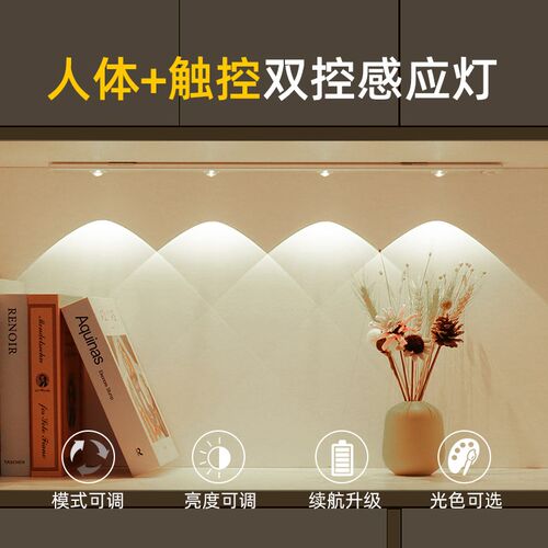 led充电猫眼橱柜灯带人体感应灯厨房酒柜鞋柜玄关山丘灯自粘无线
