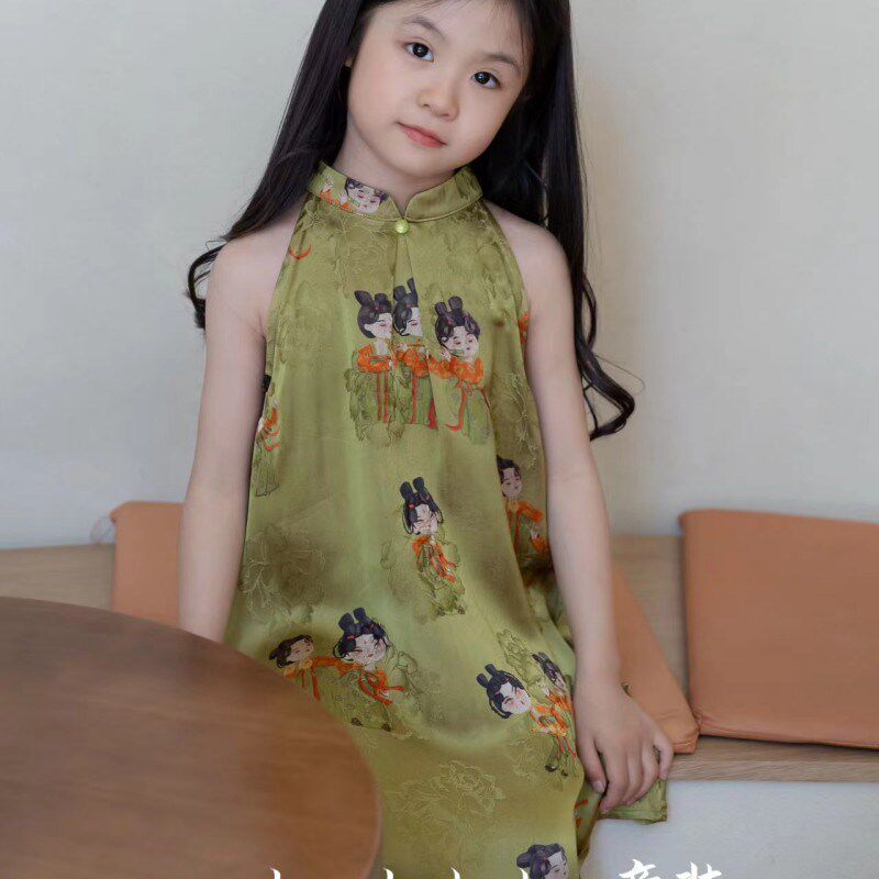 姐弟装-新中式唐宫夜宴兄妹装女童国风旗袍吊带连衣裙男童汉套装