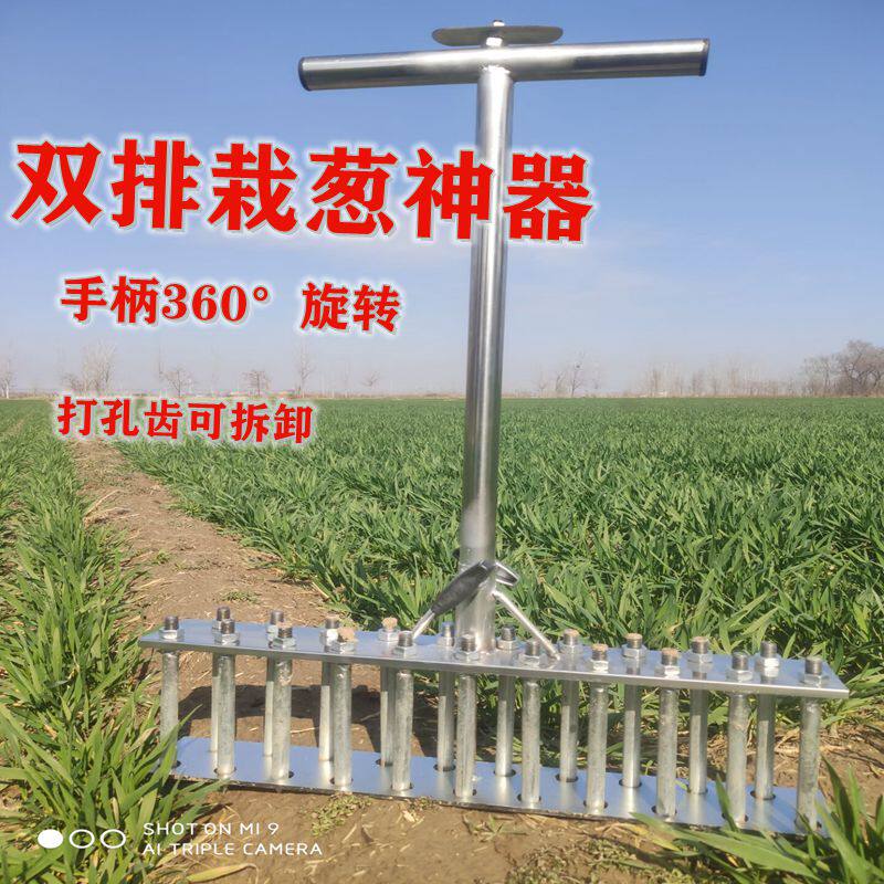 双排栽葱种植神器葱叉打眼器农用种葱自动压土打孔器种葱神器