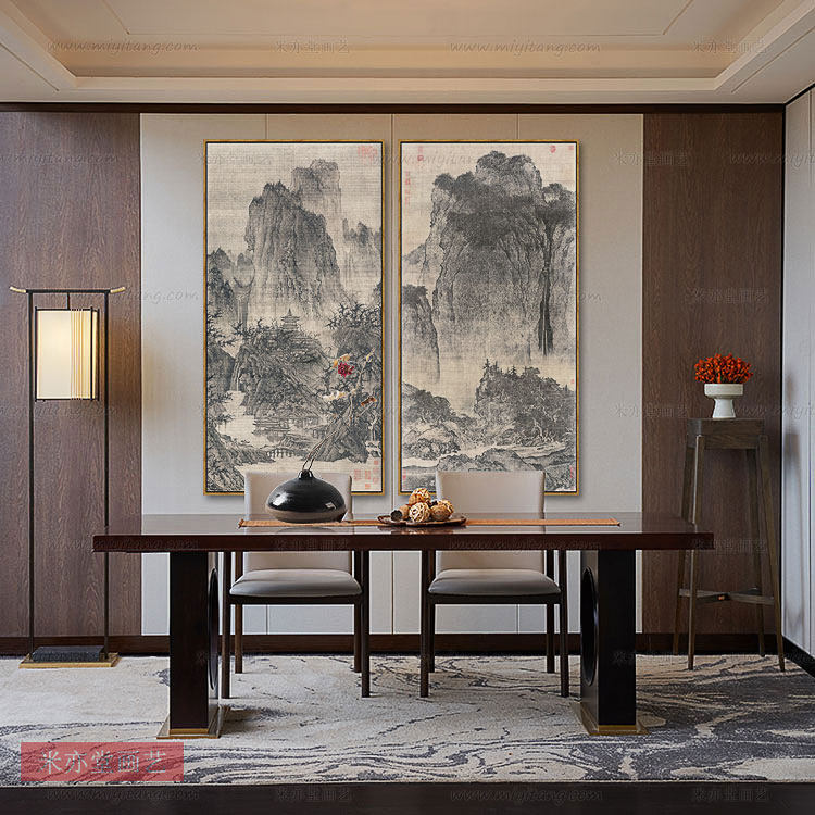 米亦堂x晴峦萧寺图 新中式山水办公室茶馆玄关书房大尺寸水墨挂画