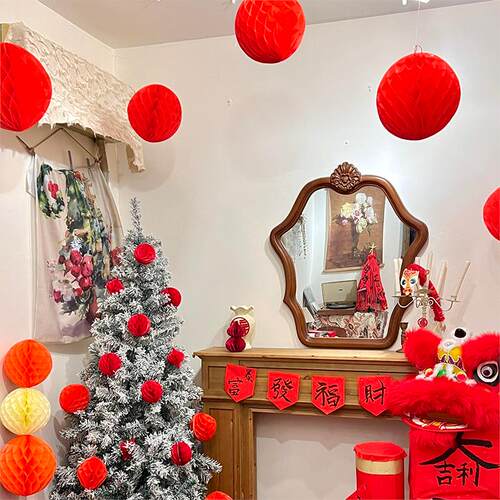 新年主题室内场景美陈布置网红自拍馆纸灯笼挂饰氛围元旦布景装饰