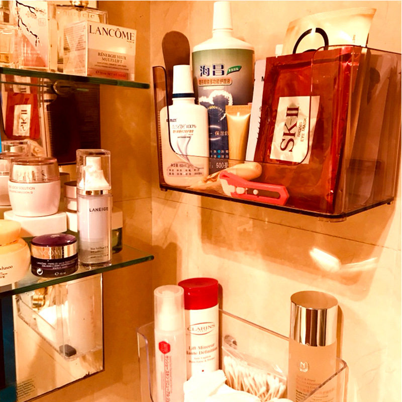 化妆品收纳盒洗手间洗漱台吸壁式护肤盒浴室免打孔面膜置物架壁挂