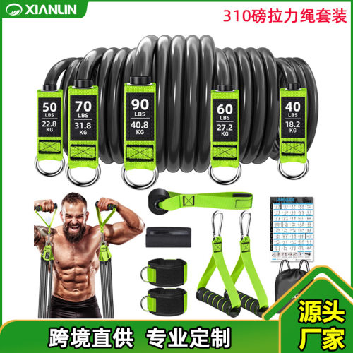 跨境直供拉力绳13件套 310磅重型健身阻力带套装 乳胶训练弹力带