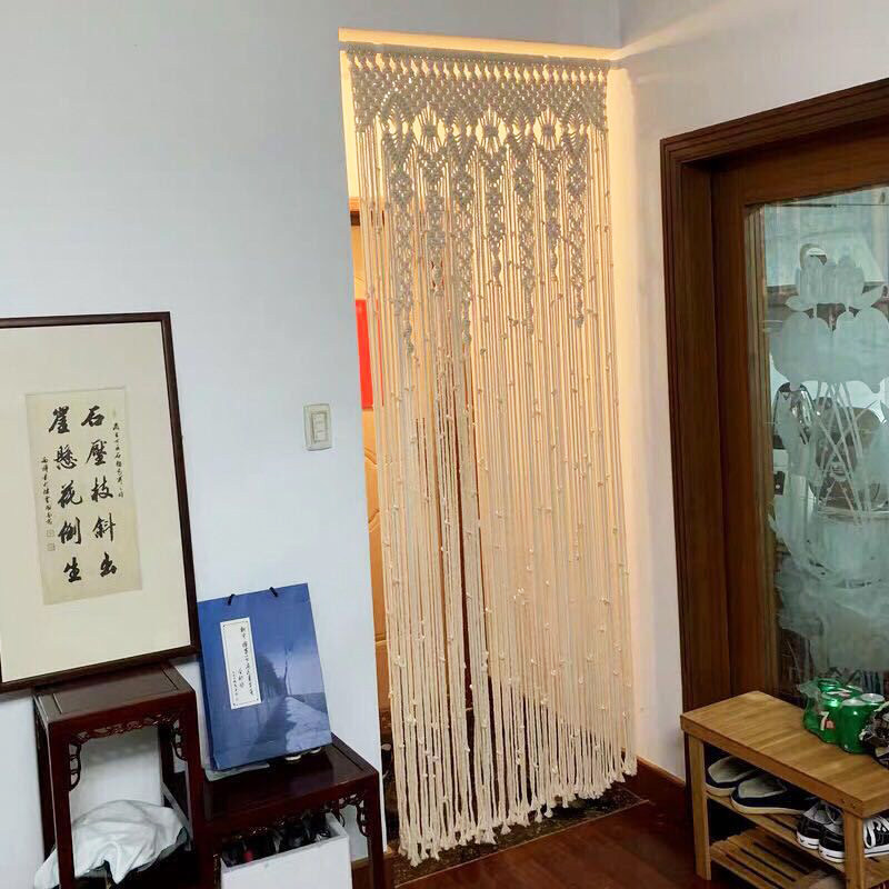 免打孔北欧编织遮光线流苏隔断帘推拉挂帘玄关门帘子半帘民宿挂毯