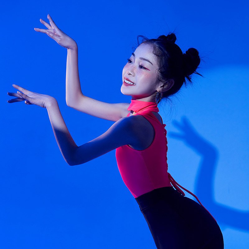 星辰舞服拉丁无背心00后舞蹈生弹力面料玫粉色黑流苏裙艺考A20318