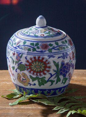 景德镇粉彩陶瓷罐茶叶罐储物罐中药罐膏药罐调味罐零食罐膏方盒罐