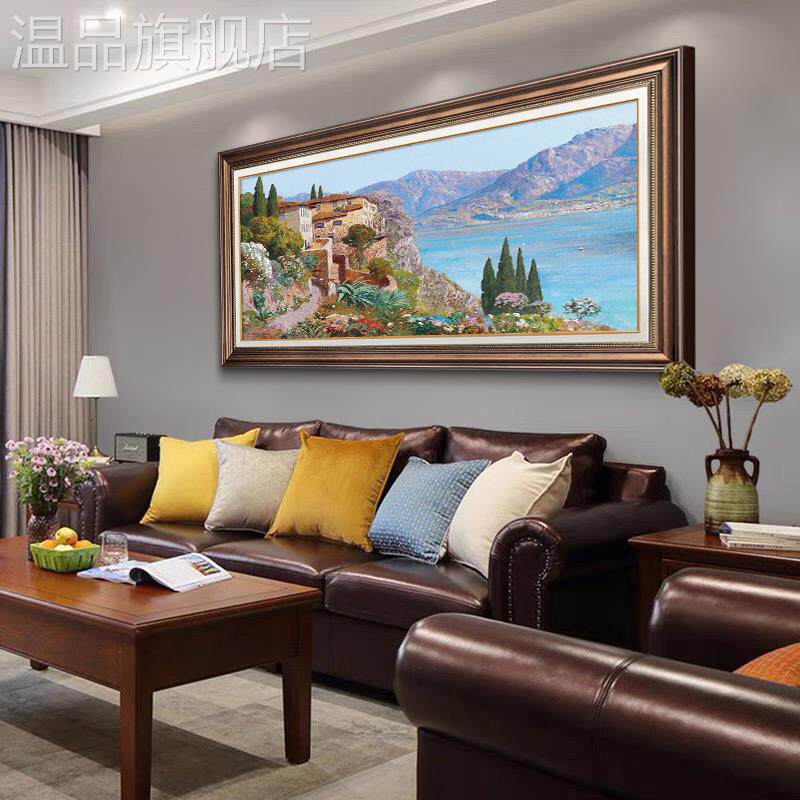 新款风景建筑油画客厅皮沙发实木的沙发背面墙装饰画欧式大气古典