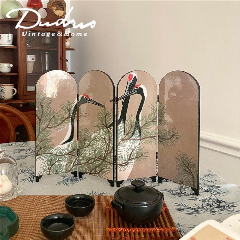 新中式桌面小屏风摆件日式书房玄关工艺品复古创意生日礼物饰品
