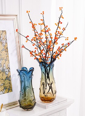 高档渐变琉璃花瓶摆件轻奢客厅餐桌样板间玄关插花水培花器装饰品