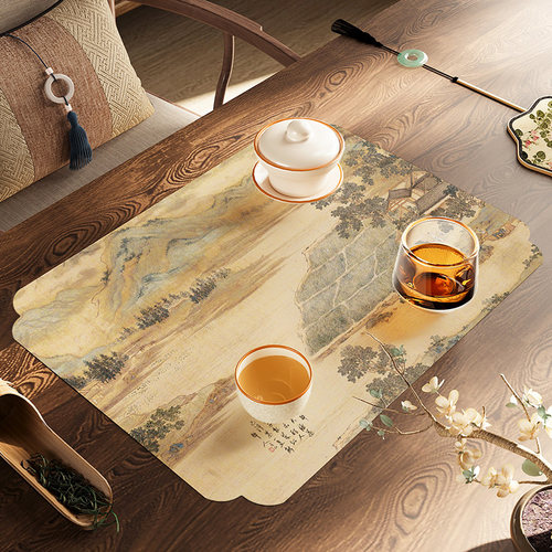 中式禅意茶席防水皮革中国风桌旗免洗可擦防水茶桌垫布茶台杯垫子
