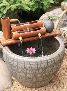 陶瓷鱼缸流水竹子循环水摆件竹筒流水器石槽过滤器办公室流水招财