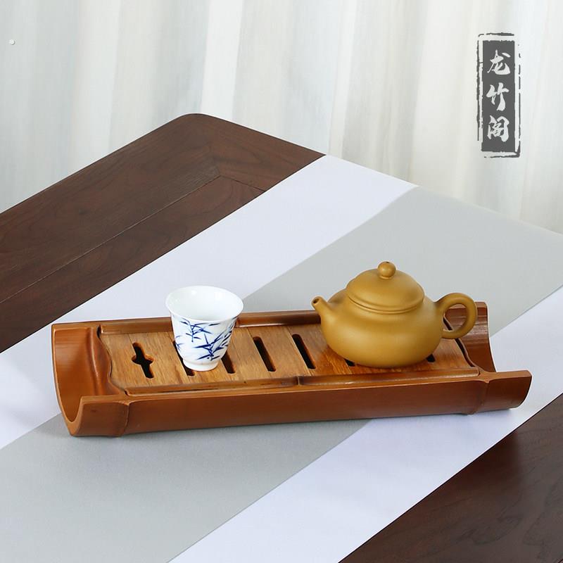 竹子茶海干泡台储水式茶盘托盘复古风小茶台长方形中式杯托茶杯架