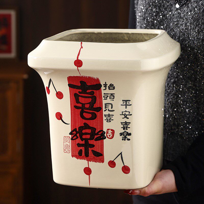 陶瓷花盆轻奢高级感手绘新中式冬青兰花春羽龟背竹特大号方口花盆