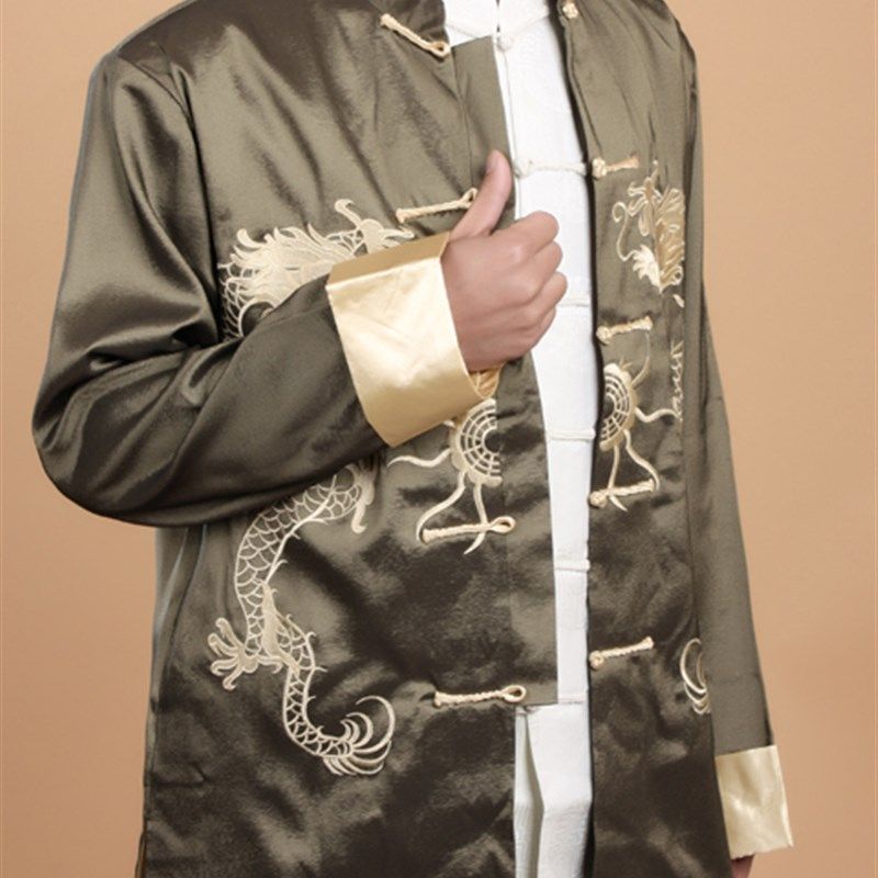 2024年男唐装男士春季外套中年男式龙图长袖唐装上衣演出服装戏服